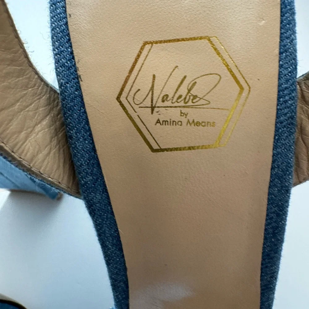 Nalebe by Amina Means Upendi denim crystal bow Platform sandals 39.5=9.5